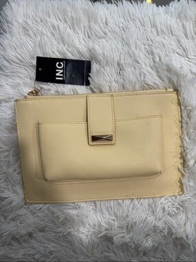 INC International Concepts Pale Yellow Zip Clutch with Front Pocket